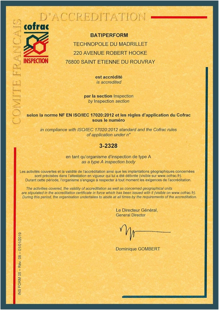 Accréditation COFRAC BATIPERFORM